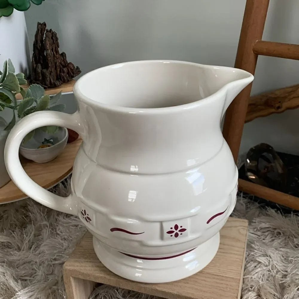 Longaberger‎ Pottery 32 oz. Pitcher Woven Traditions Heritage Red Accent Design